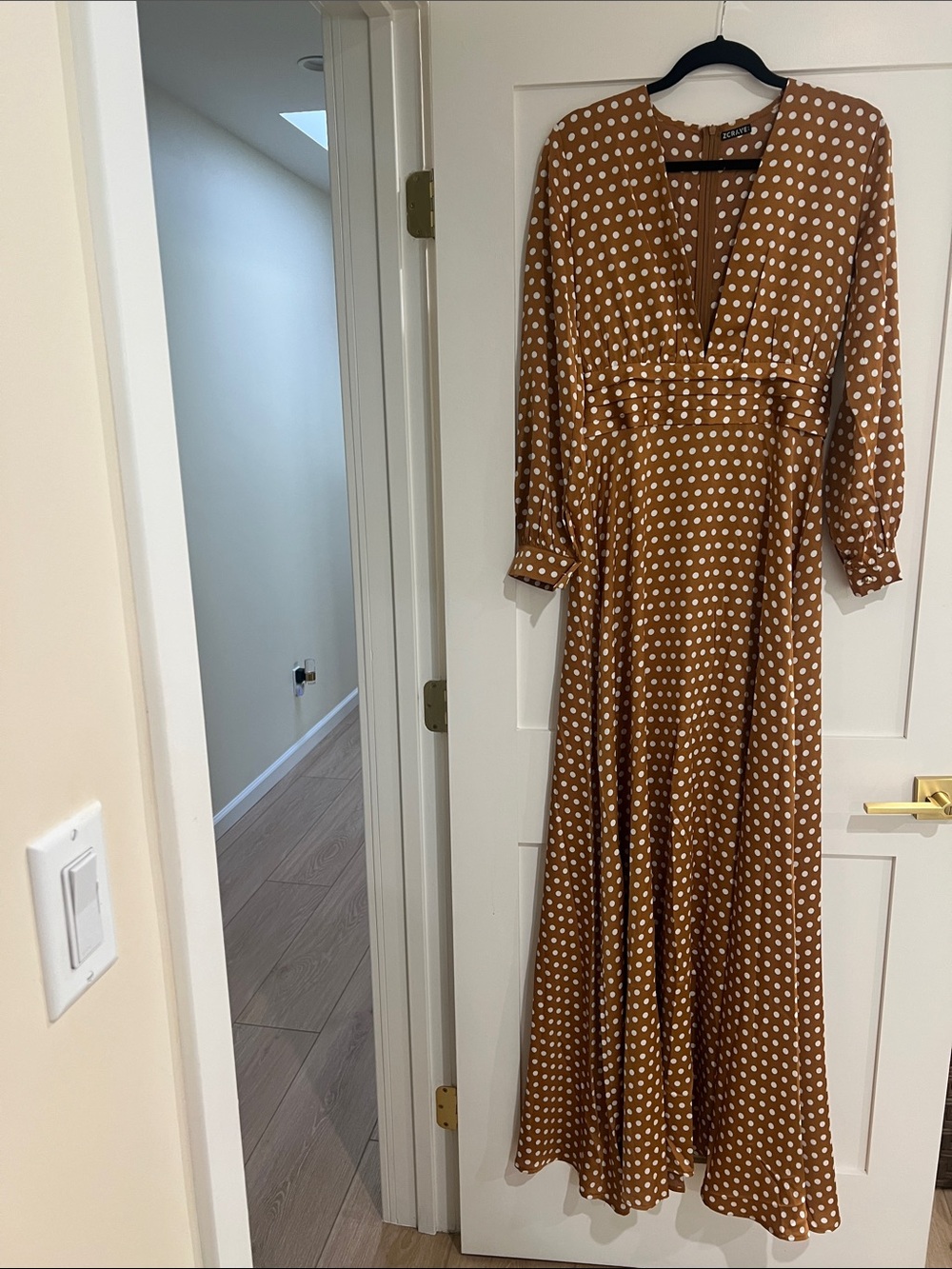 rave Brown and White Polka Dot Maxi Dress